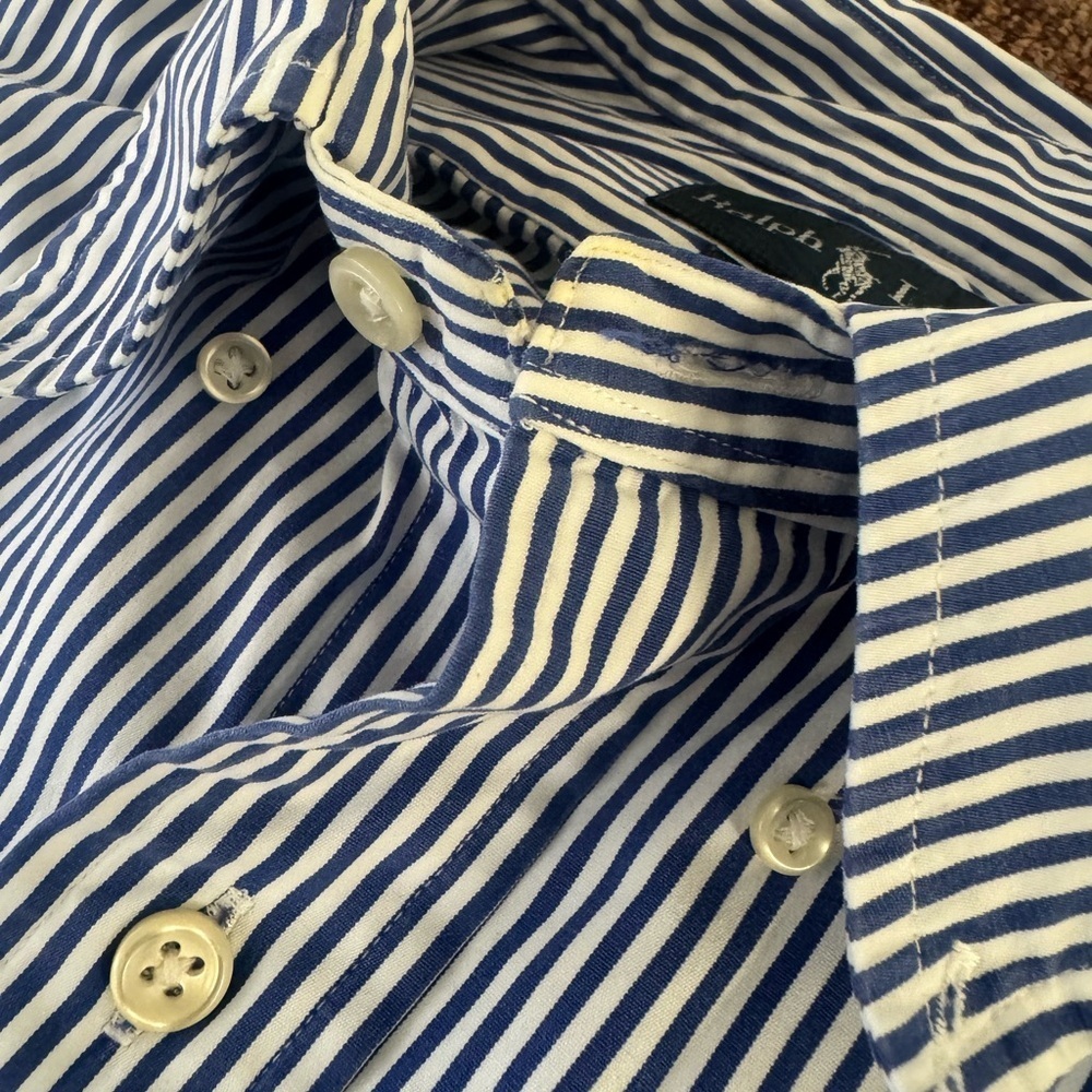 Ralph Lauren Blue and White Striped Button Down Shirt - Men’s XL - Picture 6 of 8